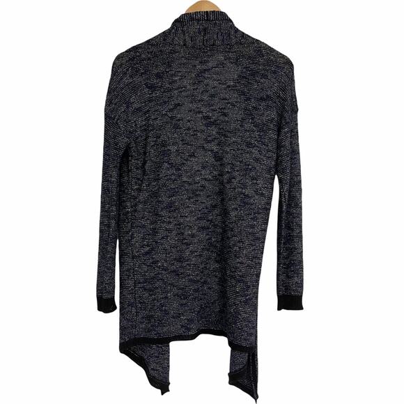 EILEEN FISHER Linen Blend Cardigan Sweater Drape Front Blue & Black Knit Size XS - Picture 7 of 13